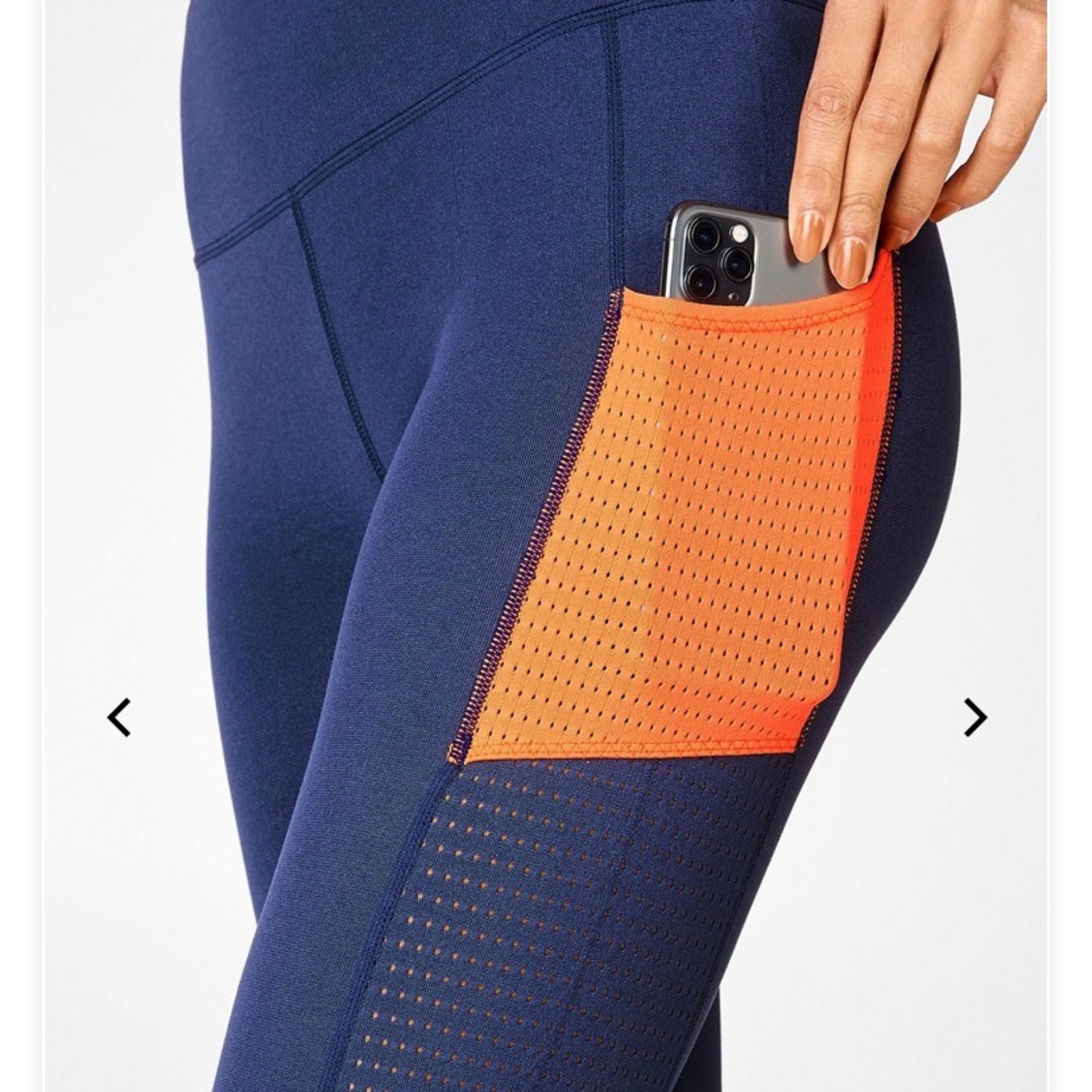 Fabletics Navy sculptknit Leggings with Orange Pocket Medium regular length - Picture 3 of 8